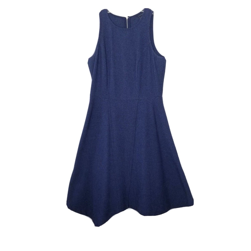 Ann Taylor Womens Size 2 Asymmetric Sleeveless Dress Blue White Back Zip